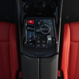 BMW M interior center console and red leather seats